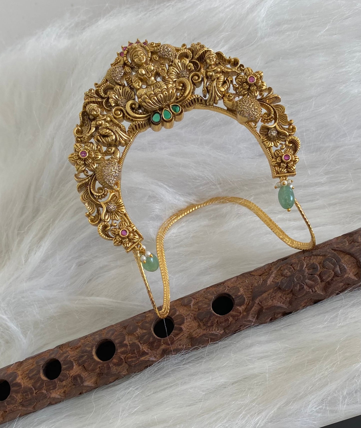 Antique gold tone cz white-kemp-gree lakshmi peacock vanki/bajuband dj-54470