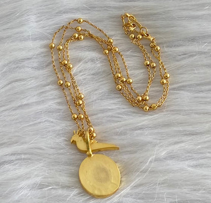 Antique gold tone kundan jadau bird pendant with chain dj-54185