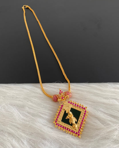 Gold tone green-pink stone krishna necklace dj-54446