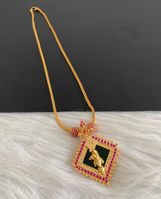Gold tone green-pink stone krishna necklace dj-54446