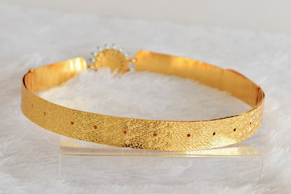 Gold tone pink-green-white kundan jadau round mango waist band dj-52170