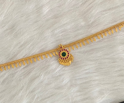 Gold tone pink-green stone elakka thali necklace  dj-54486