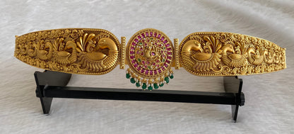 Matte finish pink-green kundan jadau Peacock waist band dj-53525