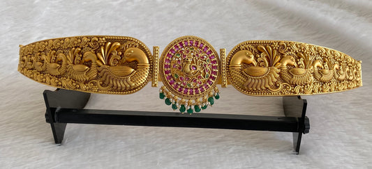 Matte finish pink-green kundan jadau Peacock waist band dj-53525