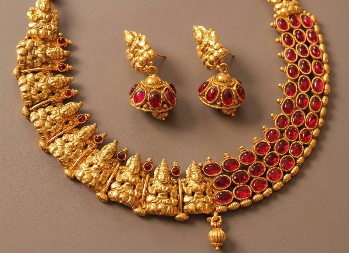 Antique gold tone Kemp Lakshmi necklace set-dj07736