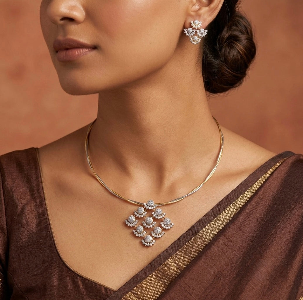 Two tone cz pendant set with kanti necklace dj-54035