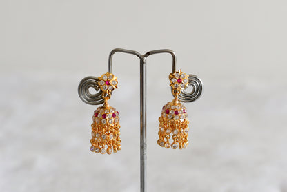 Gold tone AD pink-white stone jhumkka dj-51891