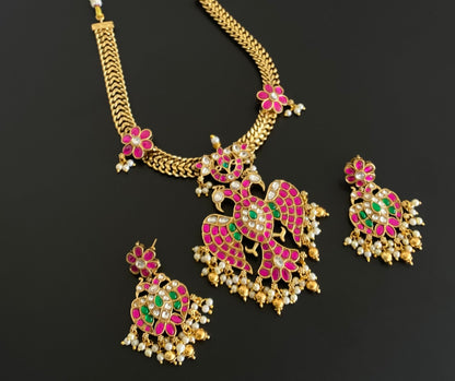 Antique gold tone ganda berunda kundan jadau necklace set dj-54364