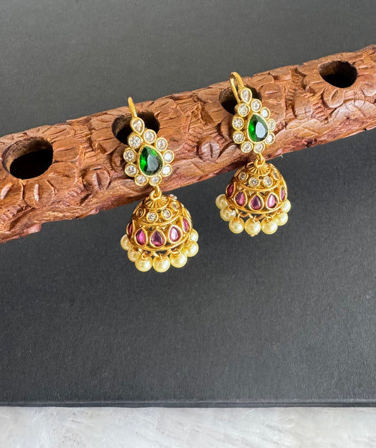 Matte finish kemp-green pearl hook jhumkka dj-52100