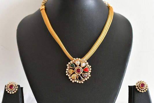Matte finish cz Navarathna necklace set dj-51831