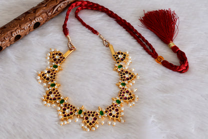 Gold tone precious kemp-green-white pearl necklace dj-52255