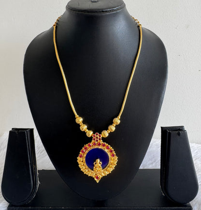 Gold tone pink-blue kerala style round kodi Lakshmi necklace dj-51702