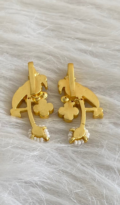 Gold tone pink-white kundan jadau bird bugadi earrings dj-54596