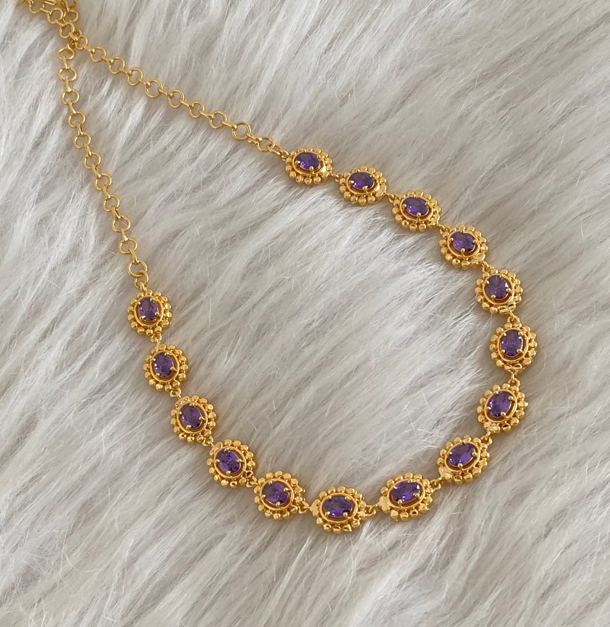 Gold tone purple stone necklace dj-54917