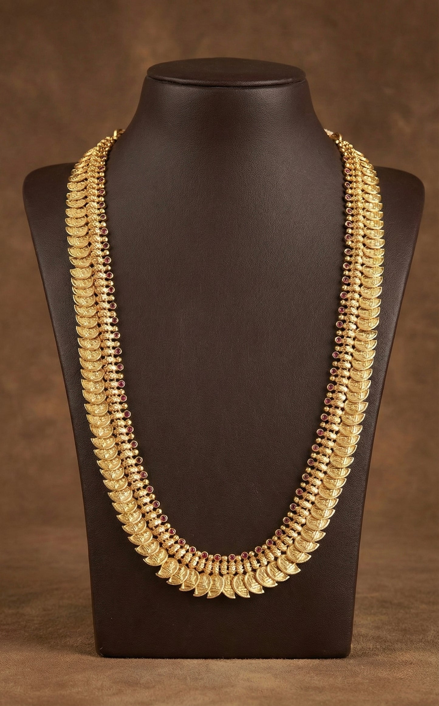 Gold look alike AD pink stone lakshmi mango coin haar set dj-51992