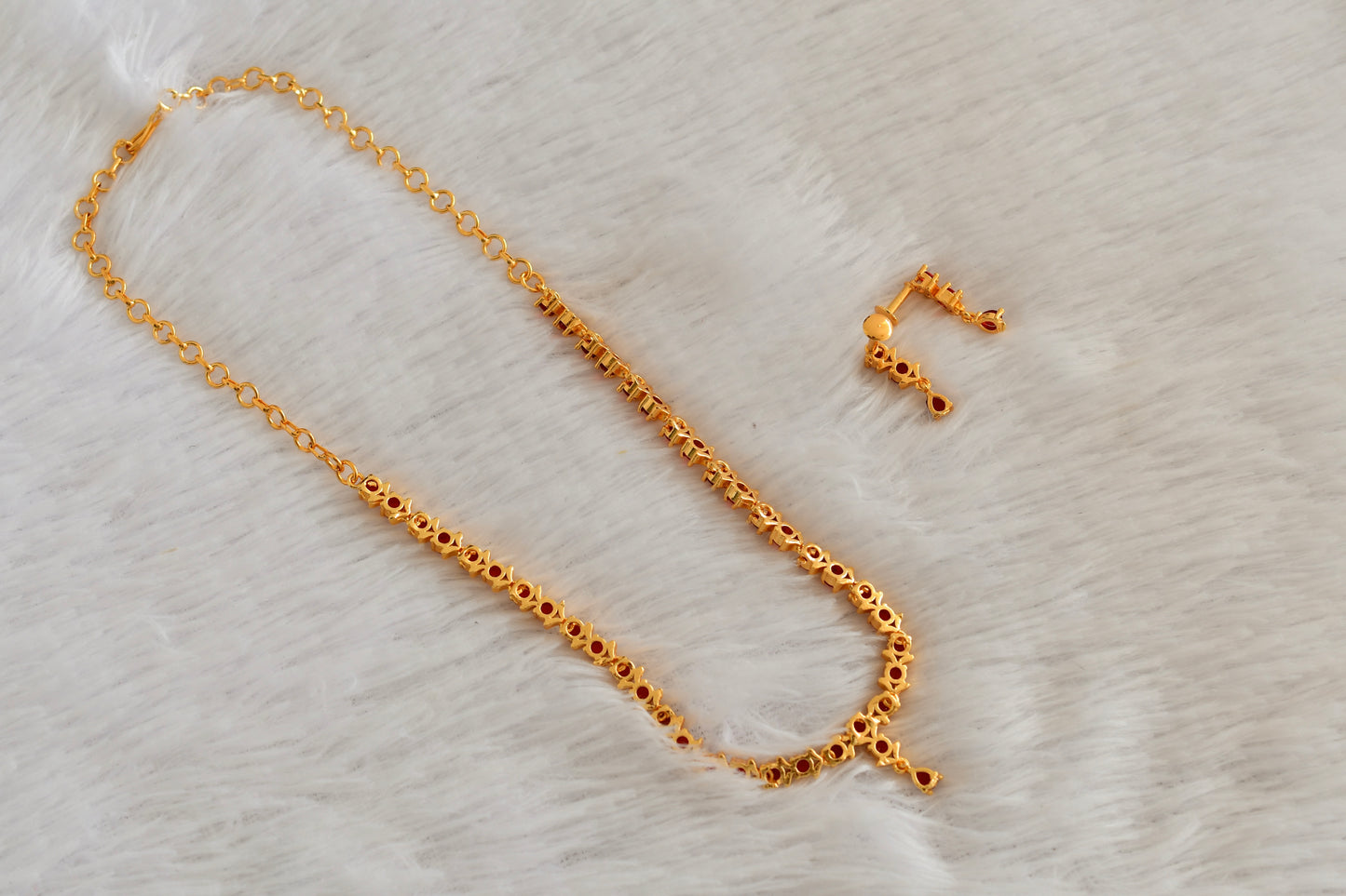 Gold tone AD red necklace set dj-53305