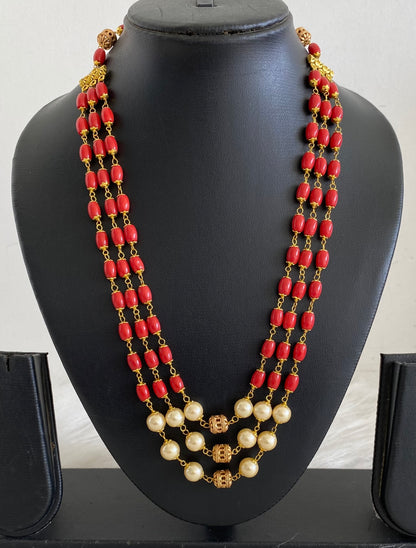 Antique gold tone multilayer coral-pearl beaded necklace dj-54981