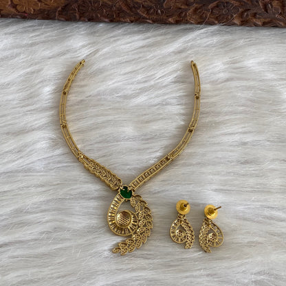Antique gold tone white-pink-green stone kante necklace set dj-54755