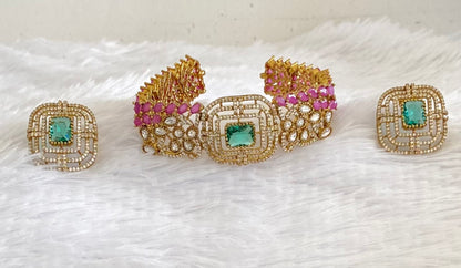 Antique gold tone ruby-green-white choker necklace set dj-54075