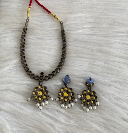 Black finish green stone pearl necklace set dj-54620