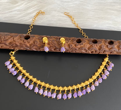 Antique gold tone purple tulip beaded necklace set dj-54038