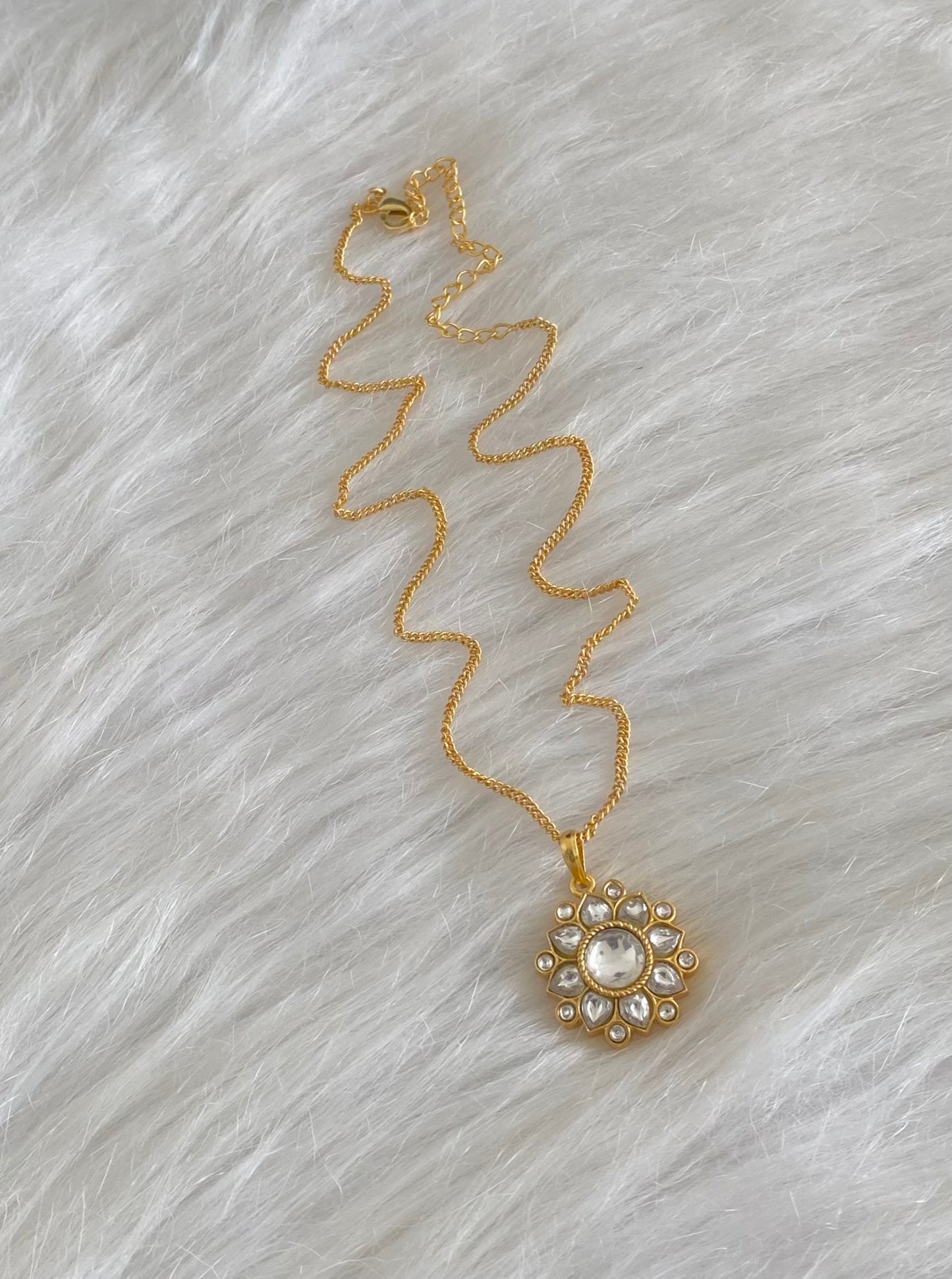 Gold tone white flower kundan jadau chain with pendant dj-54502