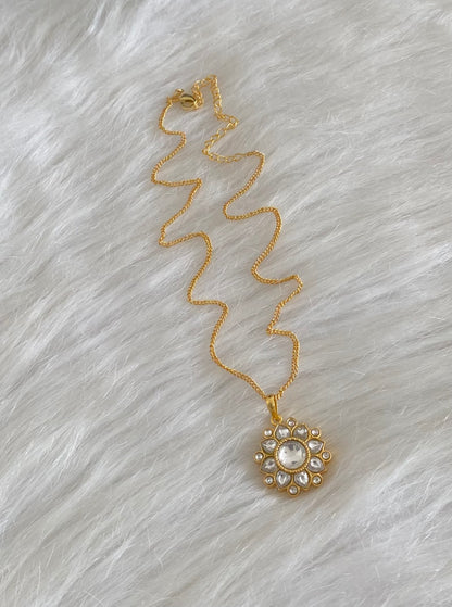 Gold tone white flower kundan jadau chain with pendant dj-54502