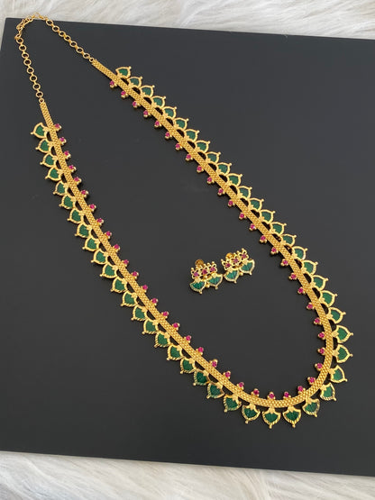 Gold Tone Pink-green Palakka Long Haar Set DJ31955