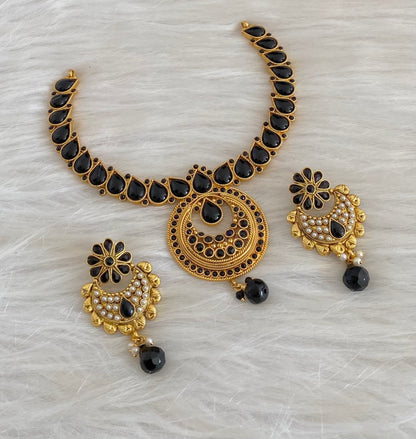 Antique gold tone black beaded pearl necklace set dj-54558