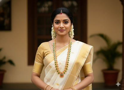 Gold tone kerala style pink-green palakka Haar dj-20147