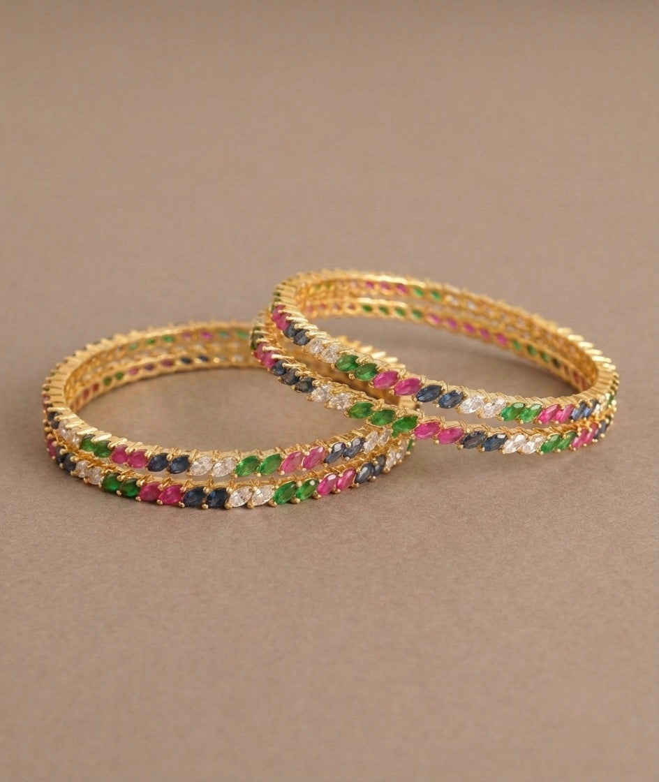 Gold tone set of 4 multi color bangles(2.6) dj07012