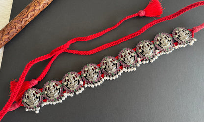 Black finish precious kemp-green-white pearl Ma Lakshmi waist band dj-52273