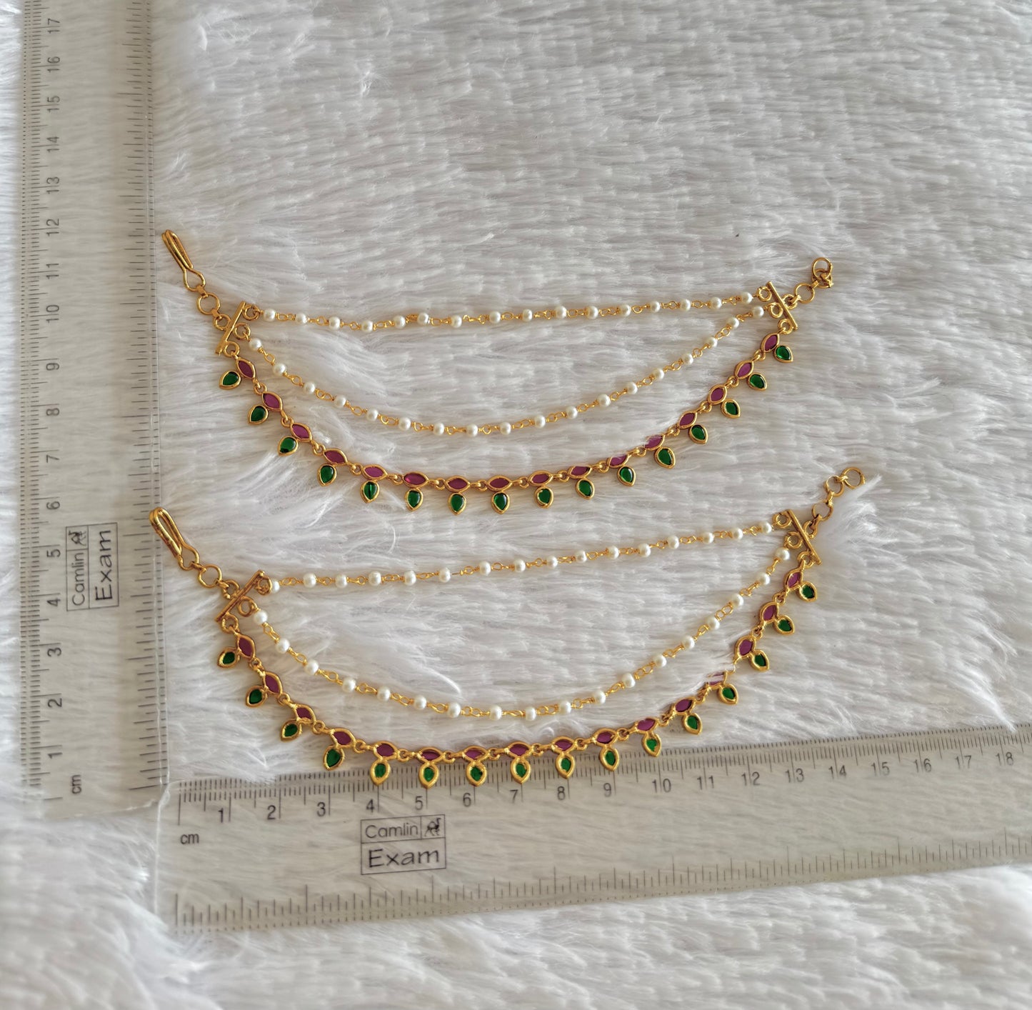 Matte finish cz kemp-green pearl leaf ear side chain dj-52051