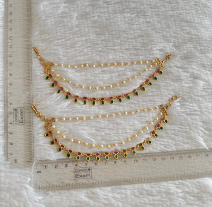 Matte finish cz kemp-green pearl leaf ear side chain dj-52051