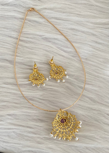 Two tone cz white-purple pearl pendant set with kanti necklace dj-54244