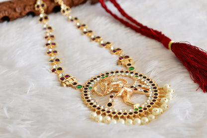Gold tone precious kemp-green-white pearl Shri Natarajar haar dj-52264