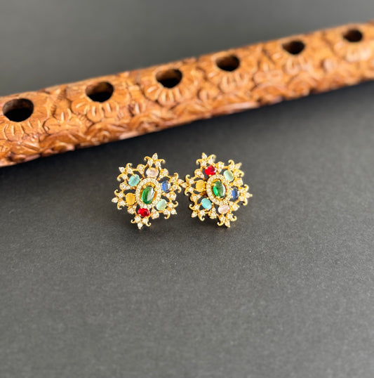 Matte finihs cz navarathna flower stud/earrings dj-51470