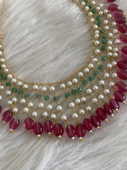 Gold tone pearl beaded necklace dj-54974