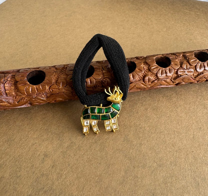 Matte finish green-white kundan jadau deer hair band dj-51517
