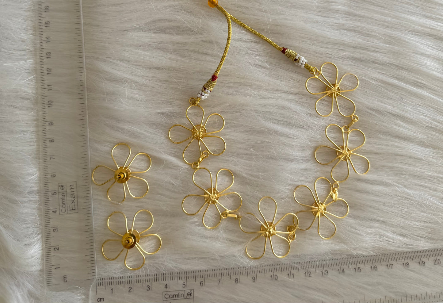 Gold tone pearl flower hasli necklace set dj-51249