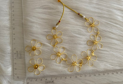 Gold tone pearl flower hasli necklace set dj-51249