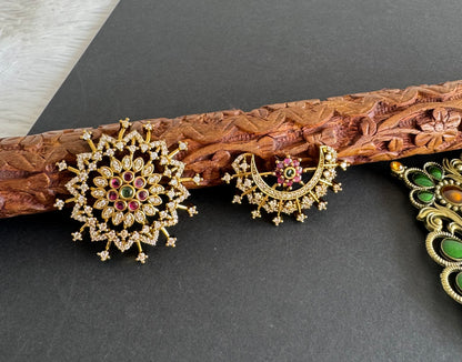 Antique gold tone kemp-green-white sun moon hair jewel dj-52021