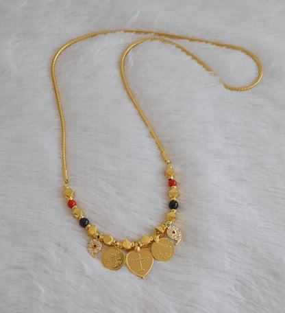 Gold tone 24 inches kodi chain with pink-green-white stone mango cross coin christian mangalyam dj-49863