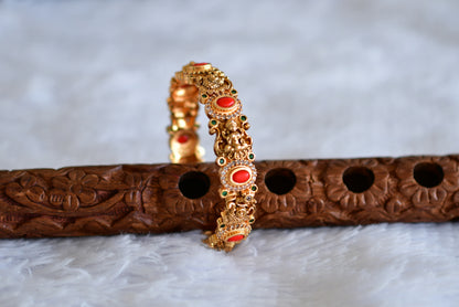 Antique gold tone coral-green lakshmi peacock bangle (2.4) dj-52441