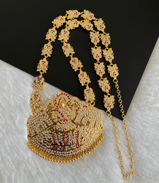 Gold tone south indian style grand AD pink-green-white gaja lakshmi haar dj-53254