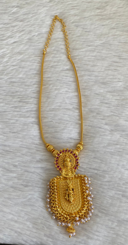 Gold tone pink pearl kerala style Krishna kathakali necklace dj-53112