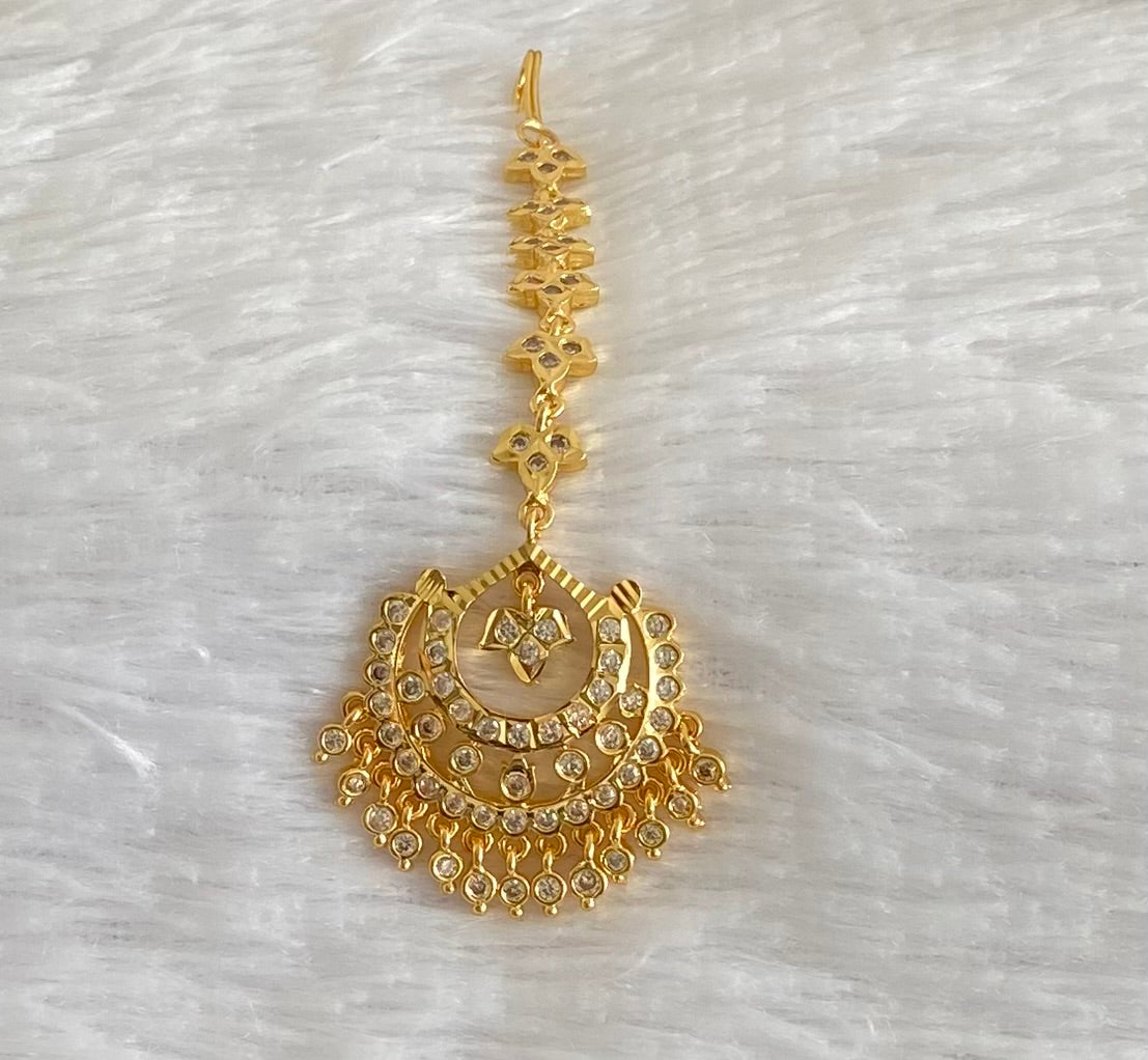 Gold tone AD white stone south Indian tikka dj-54043