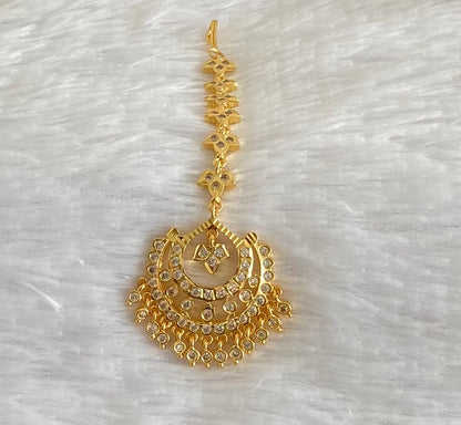 Gold tone AD white stone south Indian tikka dj-54043