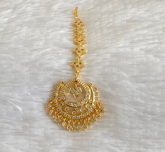 Gold tone AD white stone south Indian tikka dj-54043
