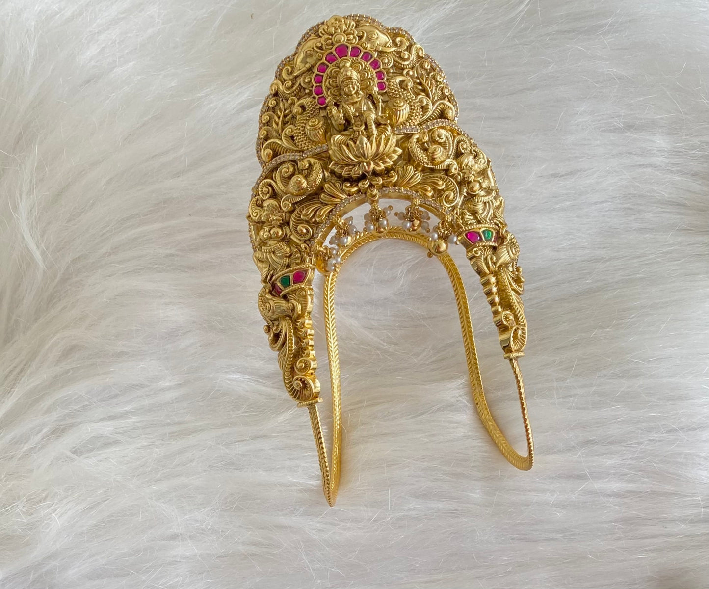 Antique gold tone cz white-kemp-gree lakshmi peacock vanki/bajuband dj-54471